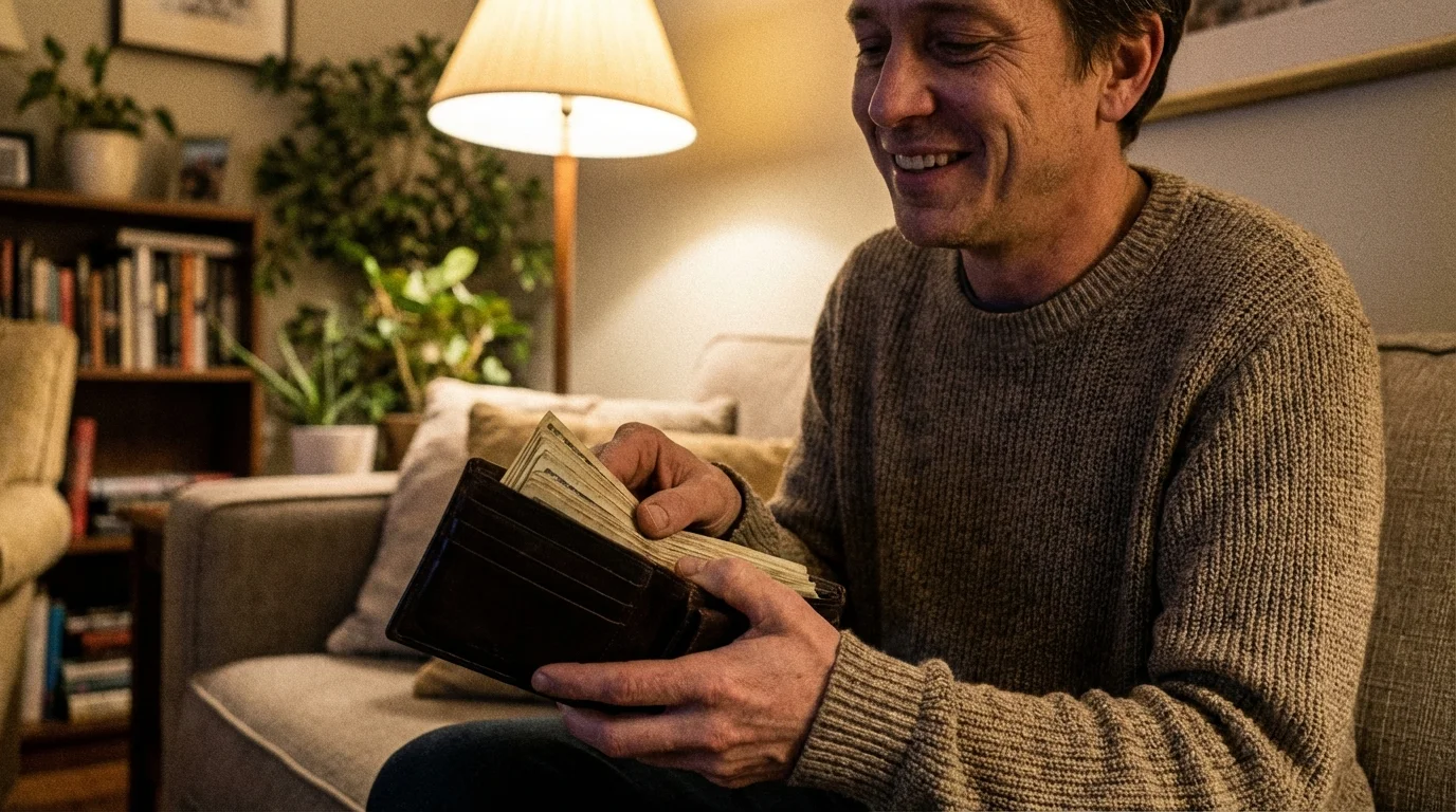 A satisfied person with extra cash saved from using FuelSync.